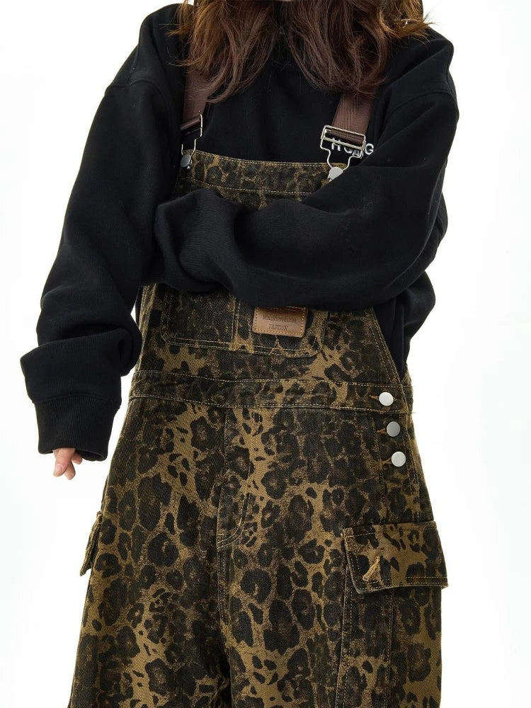 Leopard Suspenders Jeans Women
