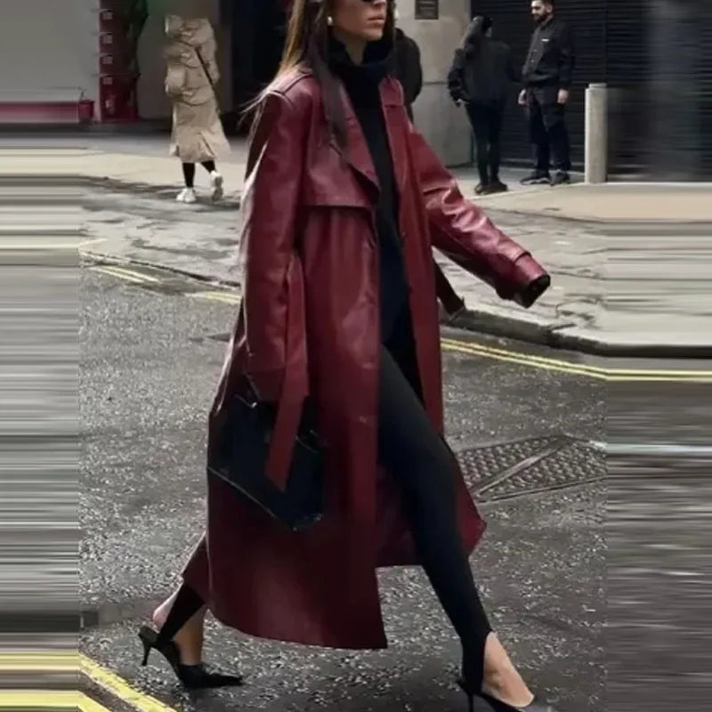 Burgundy Retro Leather Coat