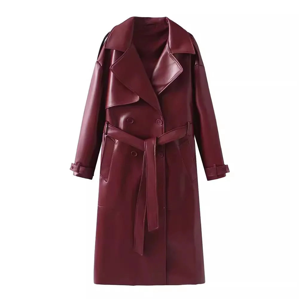 Burgundy Retro Leather Coat