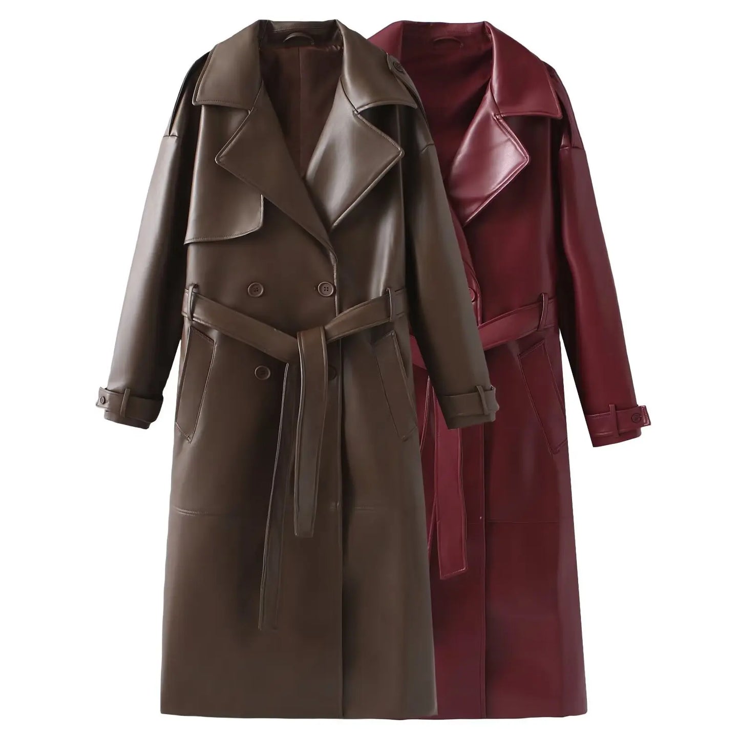 Burgundy Retro Leather Coat