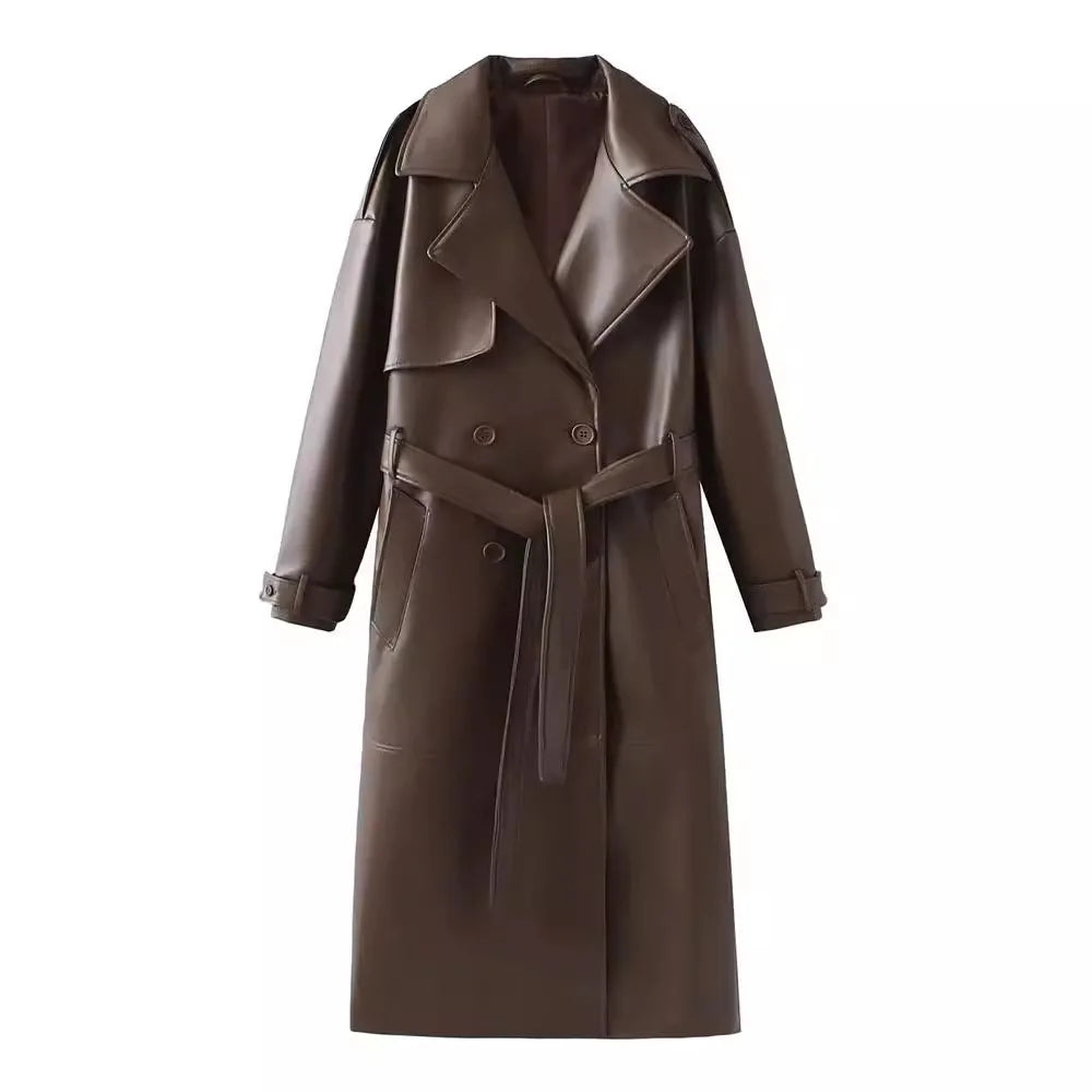 Burgundy Retro Leather Coat