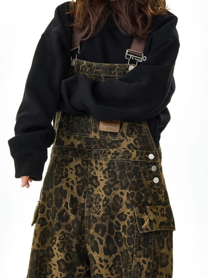 Leopard Suspenders Jeans Women